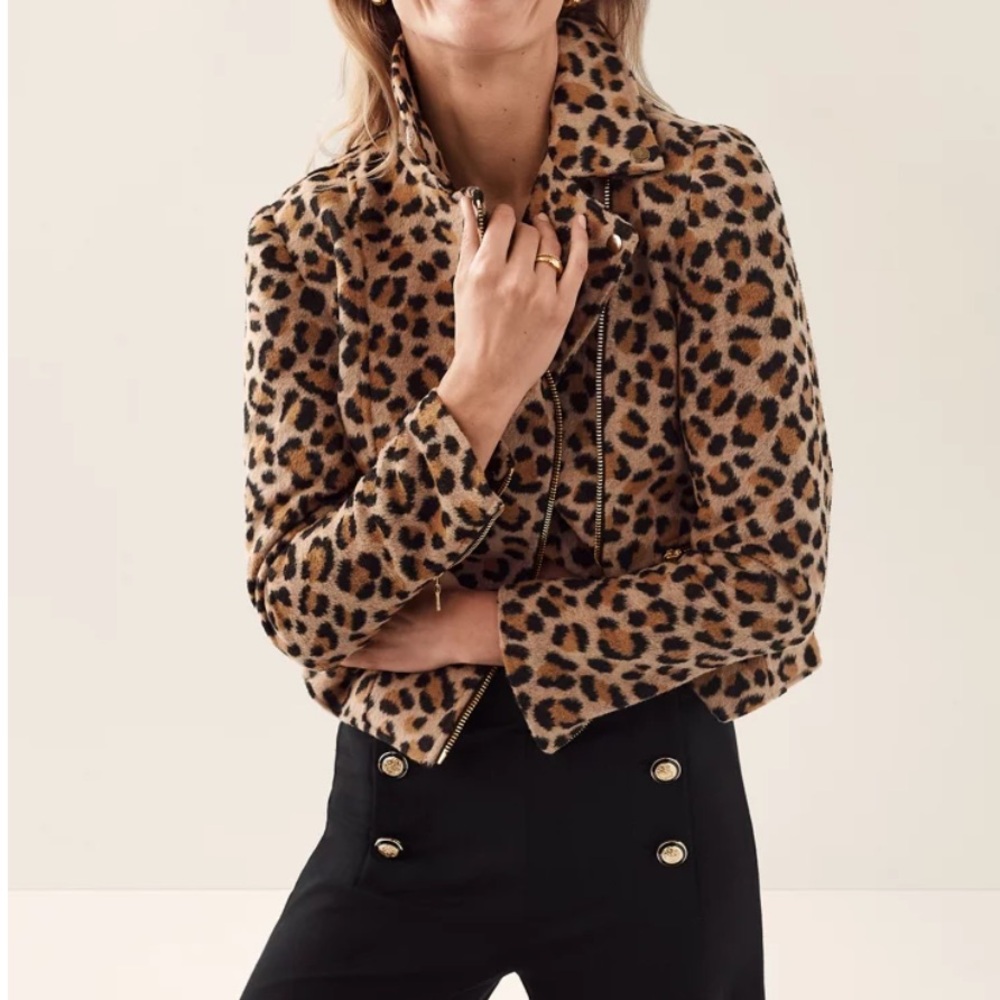 Anne Taylor animal print petite moto jacket NWOT